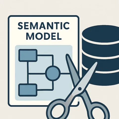 A semantic model diagram being cut away from a database