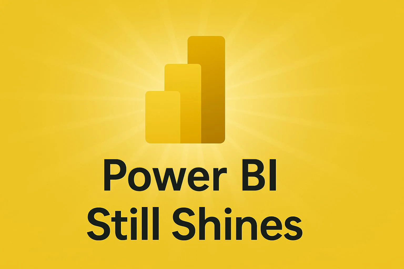 The Power BI logo shining under the words Power BI still shines