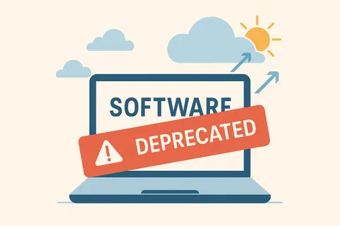 A laptop with a software deprecated warning sticker