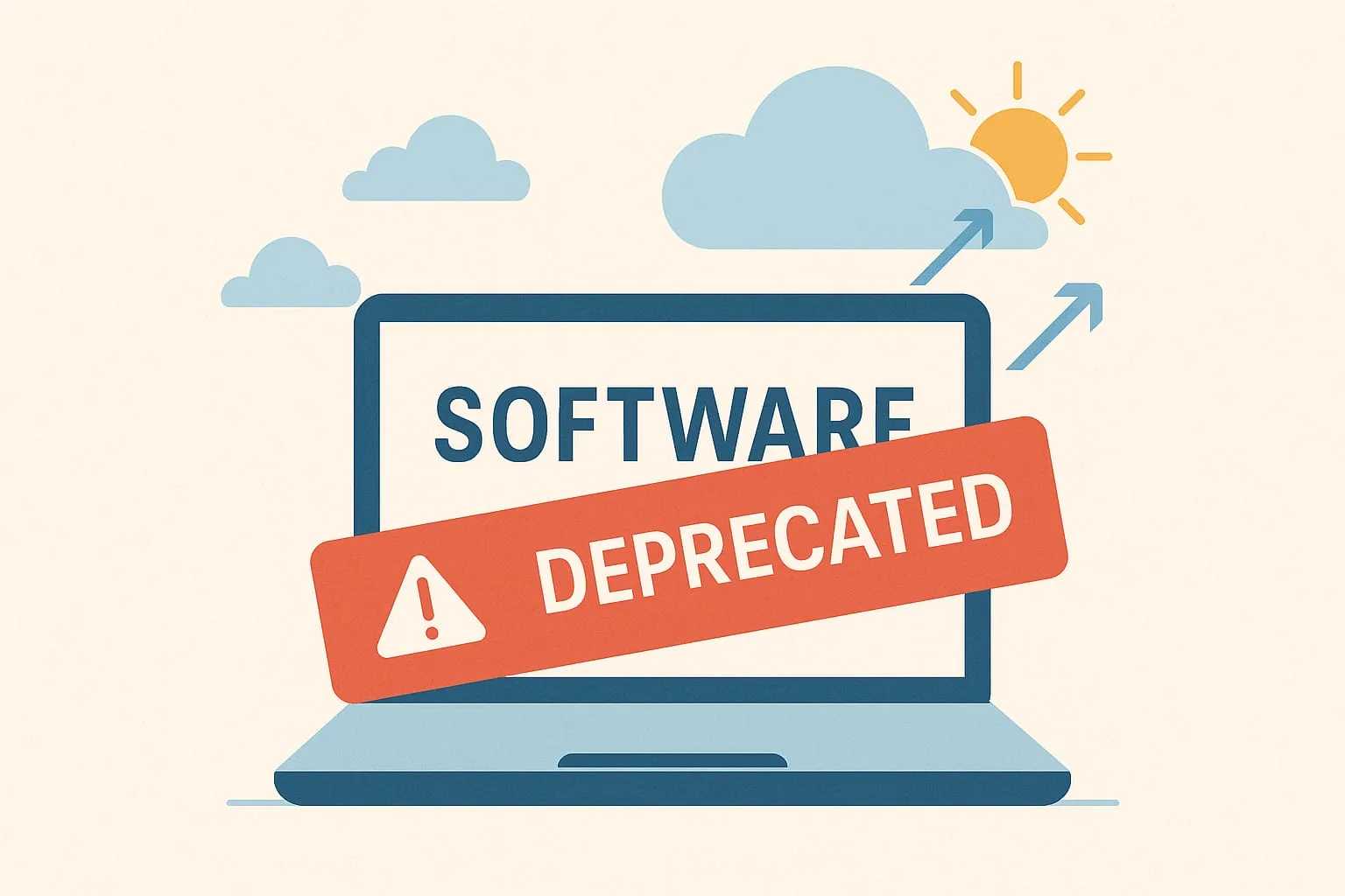 A laptop with a software deprecated warning sticker